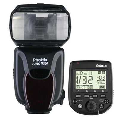 Phottix Juno Li60 Lithium Battery Hot Shoe Flash   Odin Lite Tx Combo